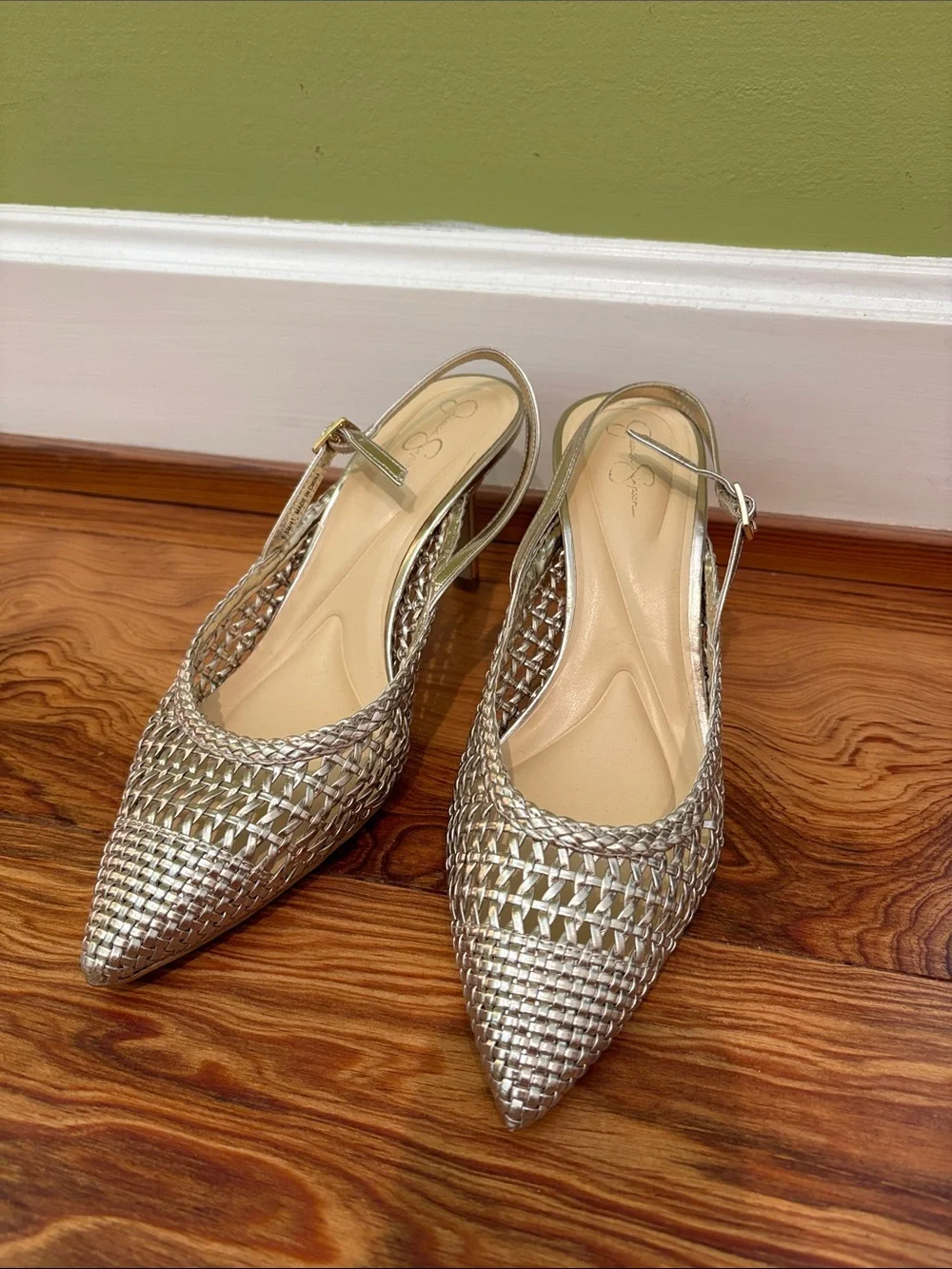 Jessica Simpson Gold Woven Slingback Heels